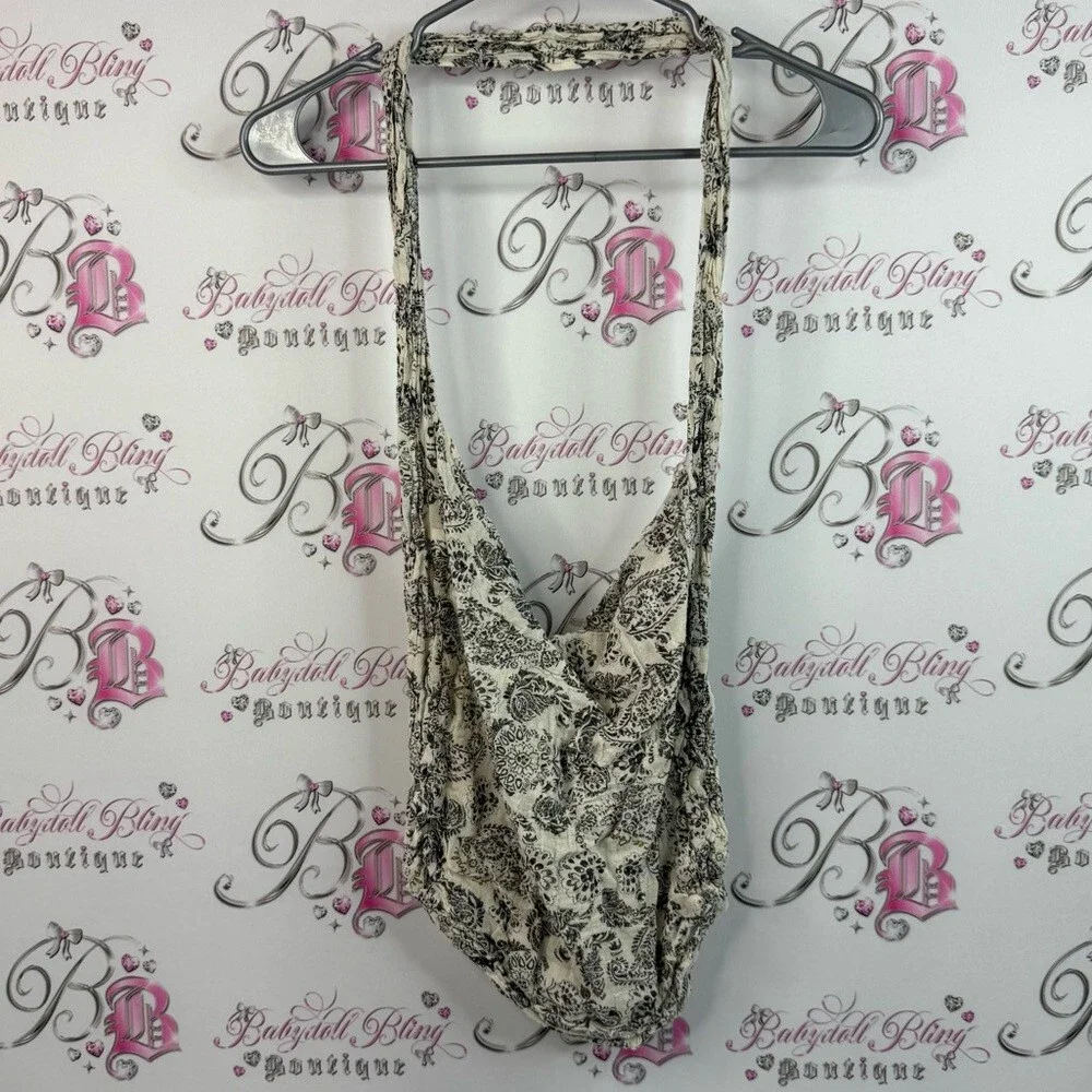 Free People bag long strap tote gold paisley cream Black and White Paisley Top